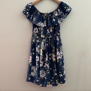 Xhileration Floral Dress, Blue w/ White Flowers, Size Medium, EUC